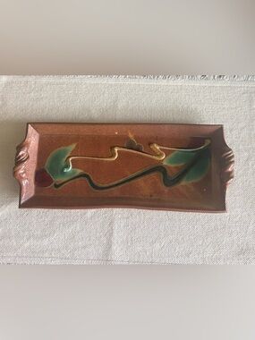 1970s Peter Kaiser Brown Glazed Ceramic Tray with Green and Black Red Tones